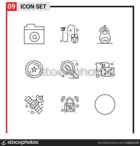 Set of 9 Vector Outlines on Grid for bacteria, ecommerce, fraud, discount, russia Editable Vector Design Elements