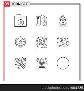 Set of 9 Vector Outlines on Grid for bacteria, ecommerce, fraud, discount, russia Editable Vector Design Elements