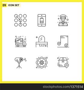 Set of 9 Vector Outlines on Grid for beauty, cyber monday, devices, black friday, captain Editable Vector Design Elements