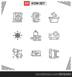 Set of 9 Vector Outlines on Grid for books, target, cactus, arrow, board Editable Vector Design Elements