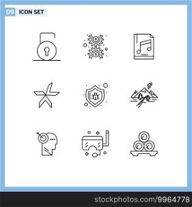 Set of 9 Vector Outlines on Grid for bug, crypto currency, audio, crypto, lykke Editable Vector Design Elements