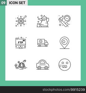 Set of 9 Vector Outlines on Grid for buy, folder, religion, account, summary Editable Vector Design Elements