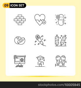 Set of 9 Vector Outlines on Grid for christmas, music, drugs, microphone, food Editable Vector Design Elements