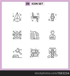 Set of 9 Vector Outlines on Grid for construction, play, safety, game, billiard Editable Vector Design Elements