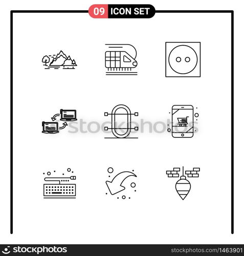 Set of 9 Vector Outlines on Grid for crew, network, care, link, computer Editable Vector Design Elements