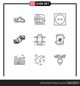 Set of 9 Vector Outlines on Grid for crew, network, care, link, computer Editable Vector Design Elements