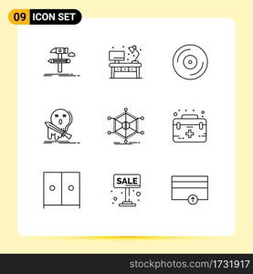 Set of 9 Vector Outlines on Grid for data, kill, desk, game, death Editable Vector Design Elements