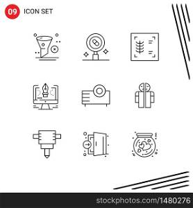 Set of 9 Vector Outlines on Grid for design, comuter, medicine, drawing, xray Editable Vector Design Elements