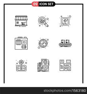 Set of 9 Vector Outlines on Grid for gps, compass, graph, motherboard, computer Editable Vector Design Elements