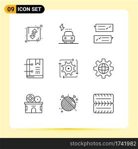 Set of 9 Vector Outlines on Grid for marker, bookmark, power, book, speech bubble Editable Vector Design Elements