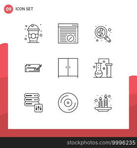 Set of 9 Vector Outlines on Grid for money, business, heart, bank check, check Editable Vector Design Elements