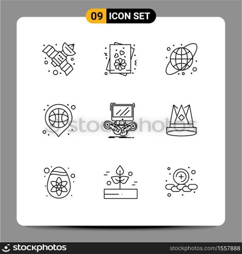 Set of 9 Vector Outlines on Grid for multiplayer, gaming, earth globe, game, place Editable Vector Design Elements
