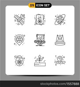 Set of 9 Vector Outlines on Grid for multiplayer, gaming, earth globe, game, place Editable Vector Design Elements