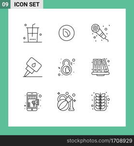 Set of 9 Vector Outlines on Grid for symbol, eight, audio, day, mechanic Editable Vector Design Elements