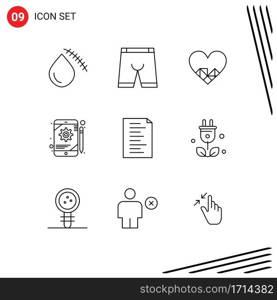 Set of 9 Vector Outlines on Grid for tablet, configuration, dress, app, like Editable Vector Design Elements