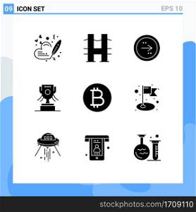 Set of 9 Vector Solid Glyphs on Grid for btc, ireland, arrow, cup, right Editable Vector Design Elements
