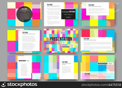 Set of 9 vector templates for presentation slides. Abstract colorful business background, modern stylish vector texture.