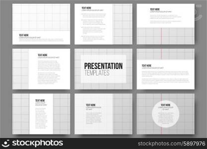 Set of 9 vector templates for presentation slides. Sheet of school exercise book, education vector background.