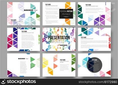 Set of 9 vector templates for presentation slides. Abstract colorful business background, modern stylish hexagonal and triangle vector texture