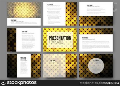 Set of 9 vector templates for presentation slides. Abstract golden dots background . Set of 9 vector templates for presentation slides. Abstract golden dots vector background.