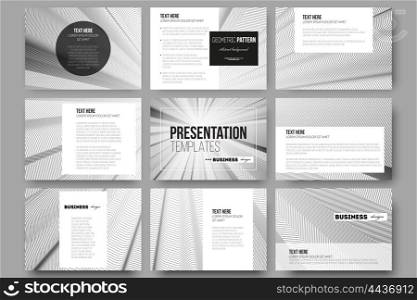 Set of 9 vector templates for presentation slides. Abstract lines background, simple abstract monochrome texture.