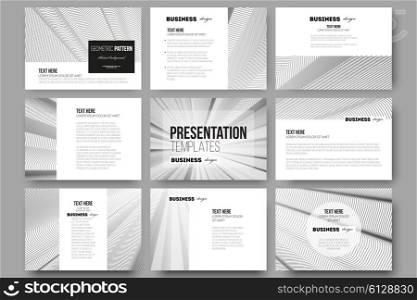 Set of 9 vector templates for presentation slides. Abstract lines background, simple abstract monochrome texture.