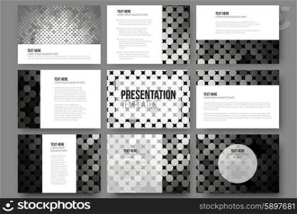 Set of 9 vector templates for presentation slides. Abstract silver dots background . Set of 9 vector templates for presentation slides. Abstract silver dots vector background.
