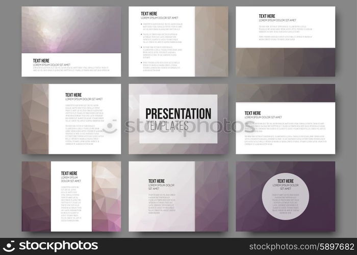 Set of 9 vector templates for presentation slides. Abstract triangle design background.. Set of 9 vector templates for presentation slides. Abstract triangle design vector background.