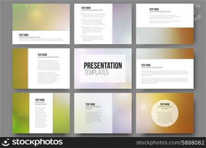 Set of 9 vector templates for presentation slides. Abstract vibrant background.. Set of 9 vector templates for presentation slides. Abstract vibrant vector background