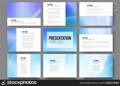 Set of 9 vector templates for presentation slides. Blue abstract design background. Set of 9 vector templates for presentation slides. Blue abstract design vector background.