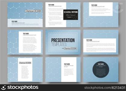 Set of 9 vector templates for presentation slides. Chemistry pattern, hexagonal design vector illustration