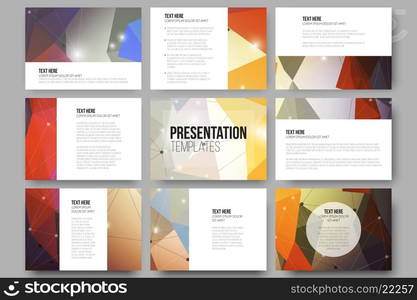 Set of 9 vector templates for presentation slides. Colorful graphic design, abstract vector background.