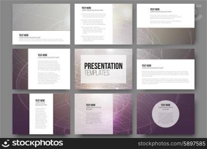 Set of 9 vector templates for presentation slides. Conceptual abstract scientific vector background, minimalistic design