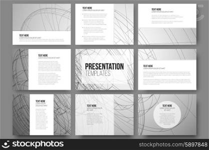 Set of 9 vector templates for presentation slides. Conceptual abstract scientific vector background, minimalistic design