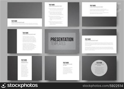 Set of 9 vector templates for presentation slides. Dark design, textured vector background