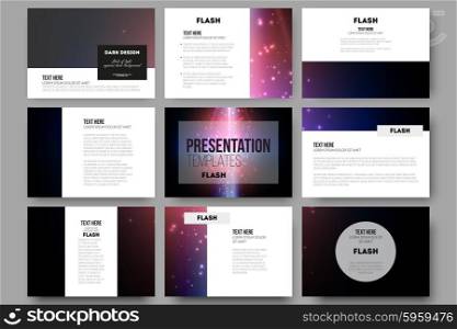 Set of 9 vector templates for presentation slides. Flashes against dark background. Set of 9 vector templates for presentation slides. Flashes against dark background.