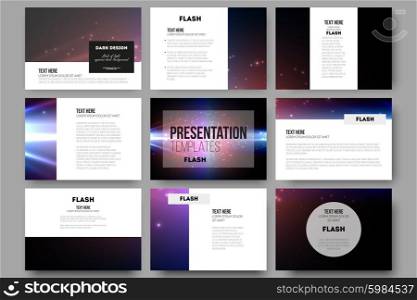 Set of 9 vector templates for presentation slides. Flashes against dark background. Set of 9 vector templates for presentation slides. Flashes against dark background.