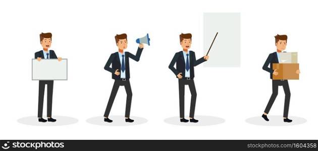 Set of a businessman in different poses.Vector cartoon character illustration in a flat style.