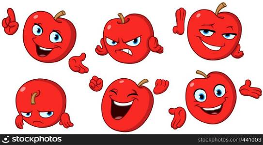Set of a cartoon apple character making various gestures and expressions