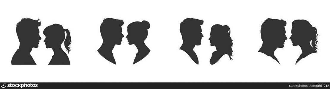 Set of a loving couple silhouette on a white background. Vector illustration.