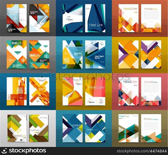 Set of A4 size annual report brochure covers, business corporate identity flyer templates. Modern minimal geometric design layouts