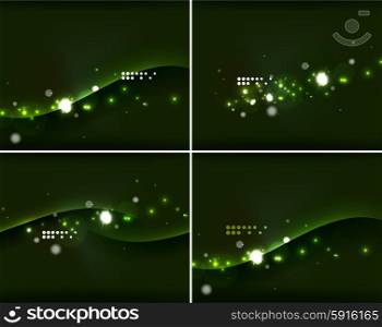 Set of abstract backgrounds with copyspace. Glowing color neon light in dark space. Set of abstract backgrounds with copyspace. Glowing color neon light in dark space. Banner advertising layouts - colorful templates and wallpapers