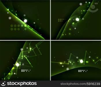 Set of abstract backgrounds with copyspace. Glowing color neon light in dark space. Set of abstract backgrounds with copyspace. Glowing color neon light in dark space. Banner advertising layouts - colorful templates and wallpapers