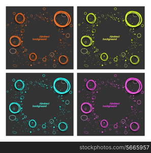 Set of abstract backgrounds with fluorescent splash and circles