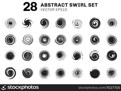 Set of abstract black spirals and swirl motion elements collection on white background. You can use for icons, ingredient brochure, poster, flyer, leaflet, banner web, etc. Vector illustration