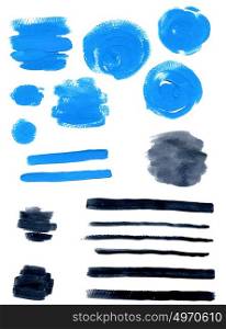 Set of abstract blue and black vector watercolor blots for design
