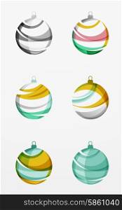 Set of abstract Christmas ball icons, business logo concepts, clean modern geometric design. Created with transparent abstract lines