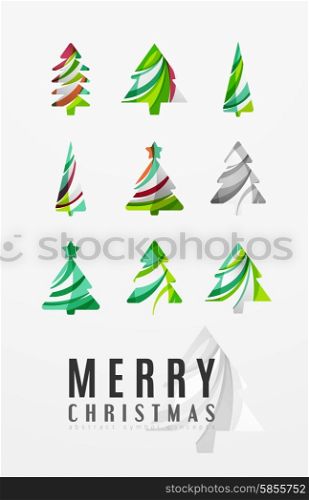 Set of abstract Christmas Tree Icons, business logo concepts, clean modern glossy design. Created with transparent abstract lines