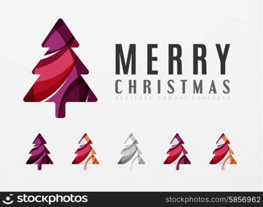 Set of abstract Christmas Tree Icons, business logo concepts, clean modern glossy design. Created with transparent abstract lines