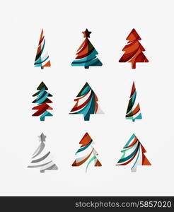 Set of abstract Christmas Tree Icons, business logo concepts, clean modern glossy design. Created with transparent abstract lines